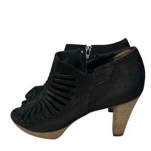 Paul Green Tasha Black Nubuck Leather Gladiator Peep Toe Ankle Booties Heels